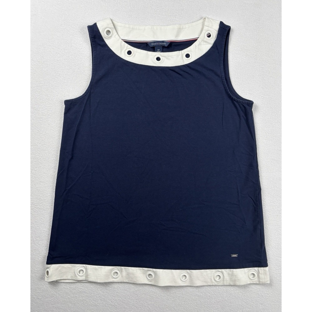 Tommy Hilfiger Women's Nautical Grommet Tank Top Navy/White‎ Size Small S